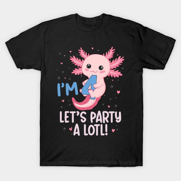 Funny 4th Birthday I'm 4 Years Old lets party Axolotl T-Shirt by Msafi